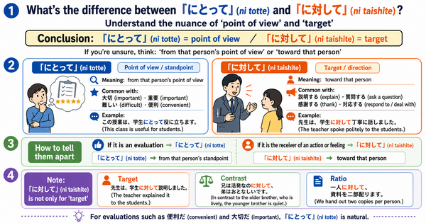 「にとって」 vs. 「に対して」: Master the Difference Between Viewpoint and Target