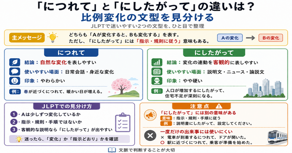 「につれて」と「にしたがって」の違いは？比例変化の文型を見分ける