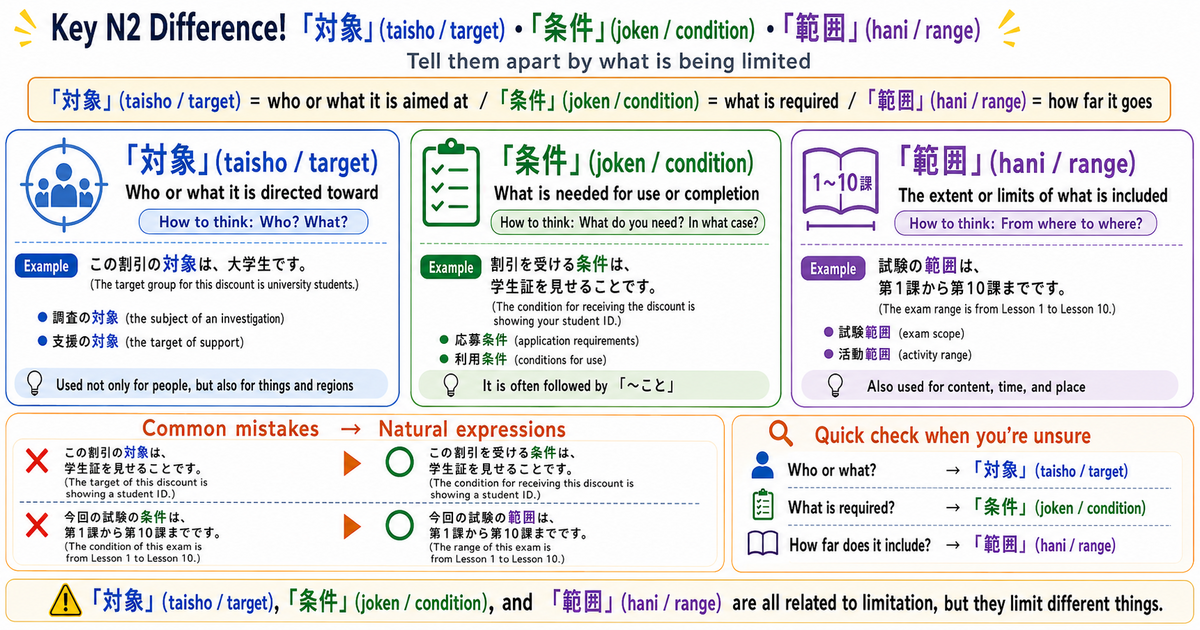 対象・条件・範囲: How to Use These Important JLPT N2 Words Naturally