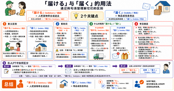 「届ける」和「届く」有什么区别？JLPT N3常见动词用法详解