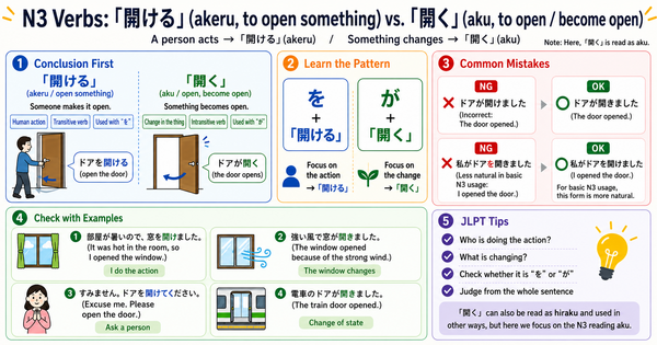 開ける vs. 開く: How to Use These Common JLPT N3 Verbs Correctly