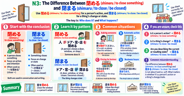閉める vs 閉まる: How to Use These Easily Confused N3 Japanese Verbs