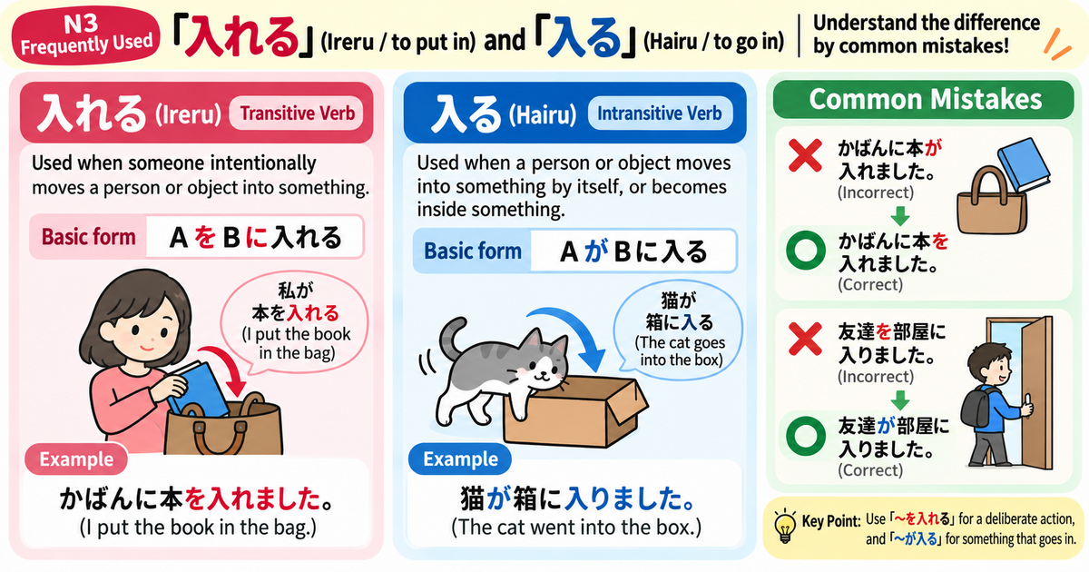 入れる (Ireru) vs 入る (Hairu): A Common JLPT N3 Mistake Explained