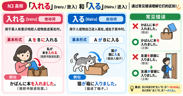 N3高频「入れる」和「入る」怎么区分？从常见错误掌握正确用法
