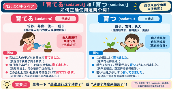 JLPT N3常见易错词：「育てる」和「育つ」到底怎么区分？