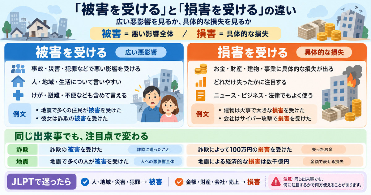 「被害を受ける」と「損害を受ける」の違い｜何が違うと不自然になる？