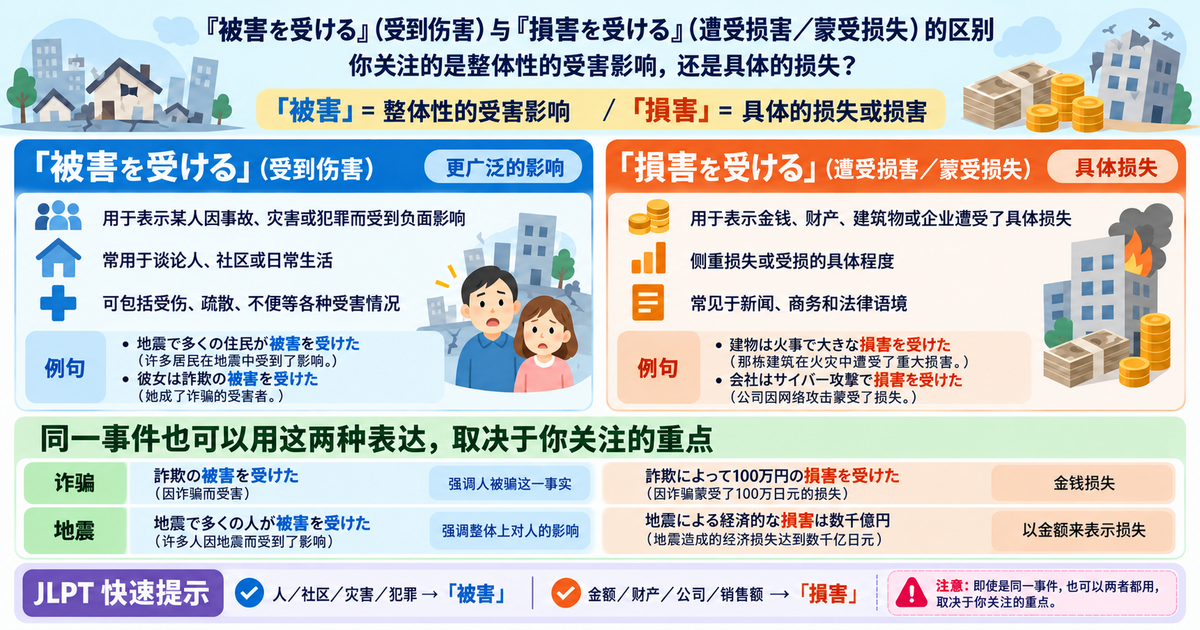 「被害を受ける」和「損害を受ける」有什么区别？从常见误用开始掌握自然日语