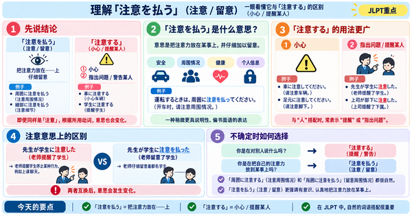 「注意を払う」是什么意思？和「注意する」有什么区别？