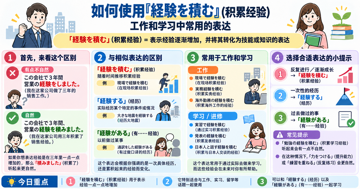「経験を積む」怎么用？工作和学习中经常出现的日语表达