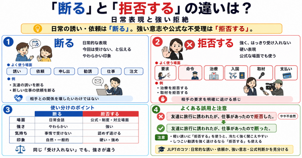 「断る」と「拒否する」の違いは？日常表現と強い拒絶