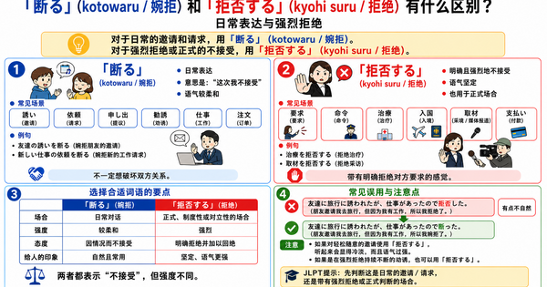 「断る」和「拒否する」有什么区别？日常婉拒与强烈拒绝