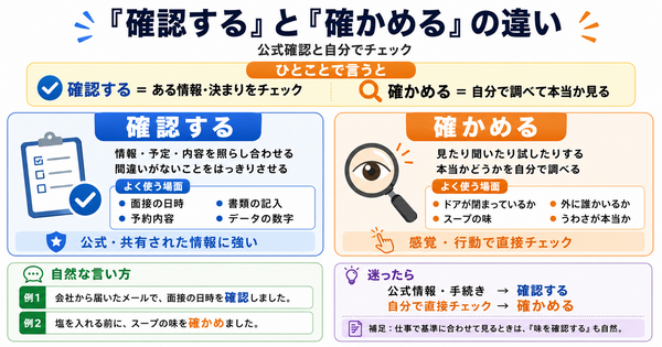 「確認する」と「確かめる」の違いは？公式確認と自分でチェック