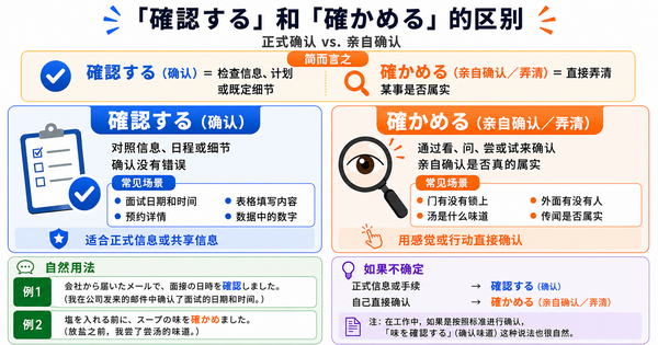 「確認する」和「確かめる」有什么区别？正式确认与亲自核实
