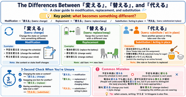 変える, 替える, or 代える? How to Choose the Right Kanji for Kaeru