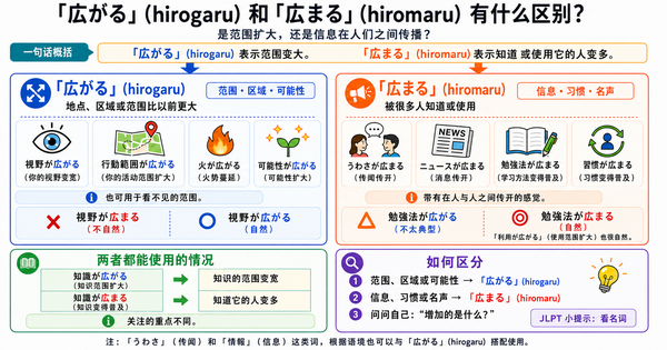 「広がる」和「広まる」有什么区别？是范围扩大，还是信息传播？