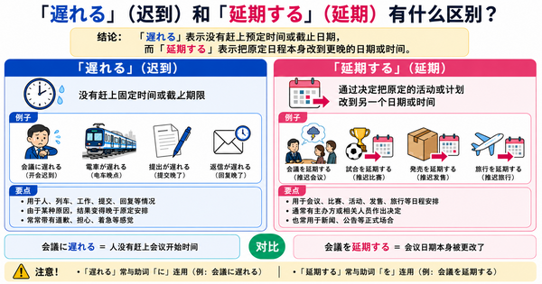 「遅れる」和「延期する」有什么区别？延误与日程变更