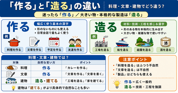 「作る」と「造る」の違いは？料理・文章・建物でどう違う？