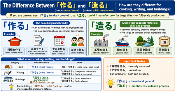 作る vs. 造る: Which Kanji Should You Use for Cooking, Writing, and Buildings?