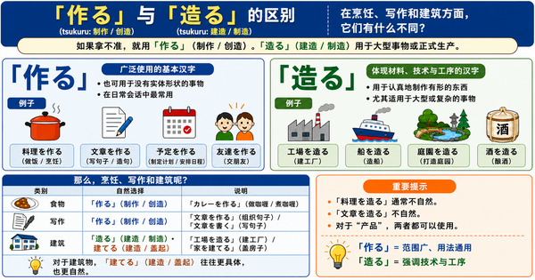 “作る”和“造る”有什么区别？料理、文章和建筑物该用哪个？
