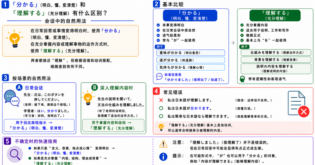 「分かる」和「理解する」有什么区别？日常会话中的自然用法
