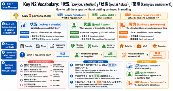 状況 vs 状態 vs 環境: How to Tell These Common JLPT N2 Words Apart