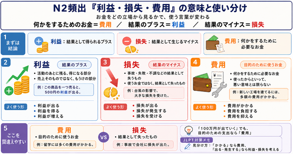 N2頻出「利益・損失・費用」の意味と使い分け｜よくある誤用から違いを理解しよう