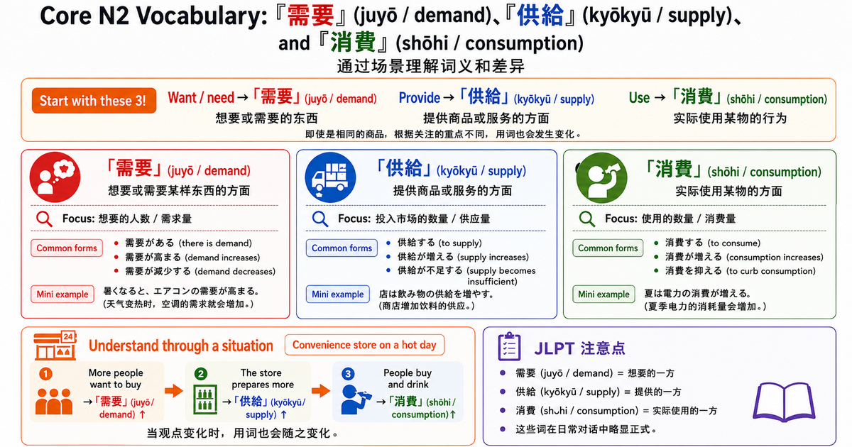 JLPT N2常见词汇「需要・供給・消費」：从具体场景掌握区别和用法
