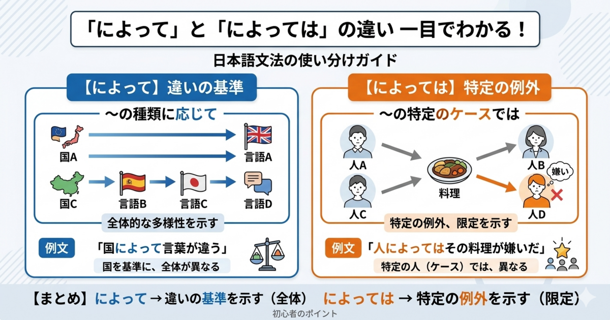「によって」と「によっては」の違いは？条件の広がりと例外の感覚をつかもう