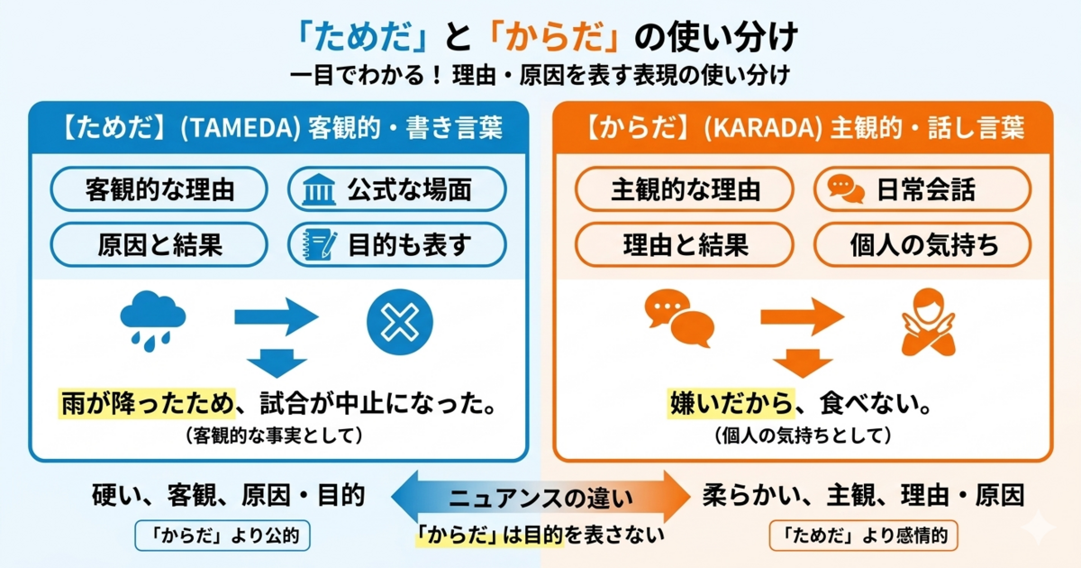 「ためだ」と「からだ」の違いは何？ 理由を表す日本語のニュアンスをすっきり整理