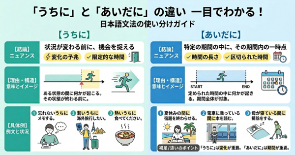 「うちに」と「あいだに」の違いは？変化の前と時間内の一点をすっきり解説