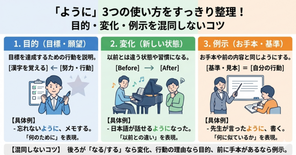 「ように」3つの使い方を整理 目的・変化・例示を混同しないコツ