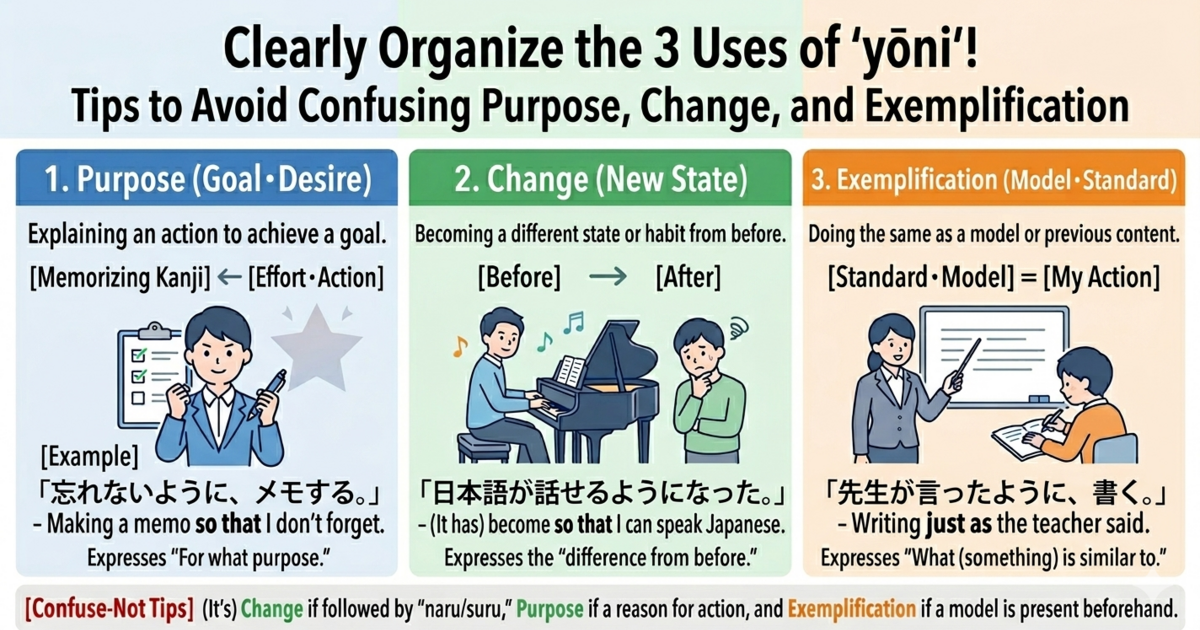How to Understand the 3 Main Uses of "ように" Without Mixing Up Purpose, Change, and Example