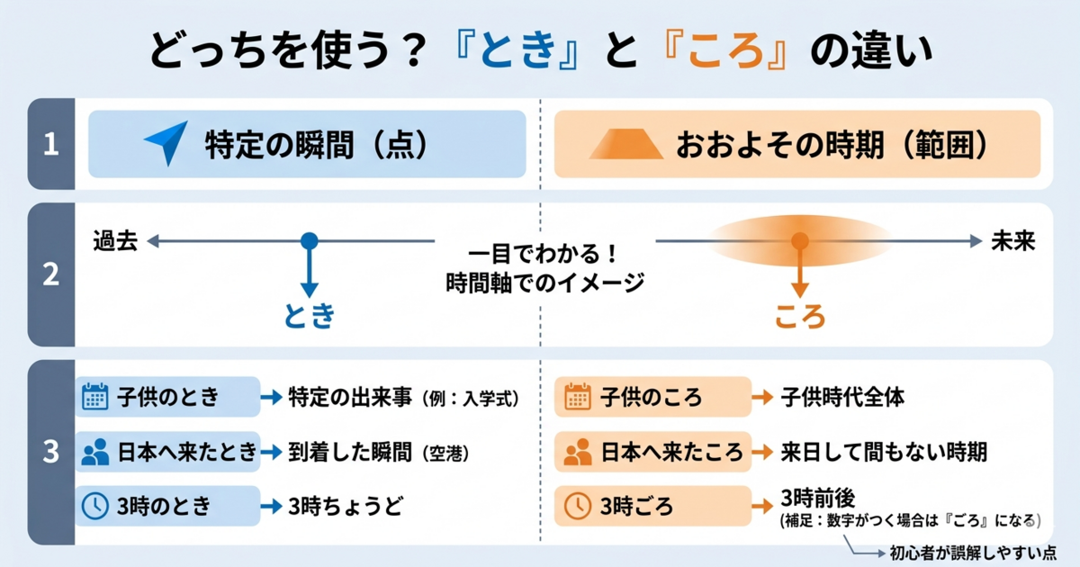 「とき」と「ころ」の違いは？時間表現の使い分けを例文でやさしく解説