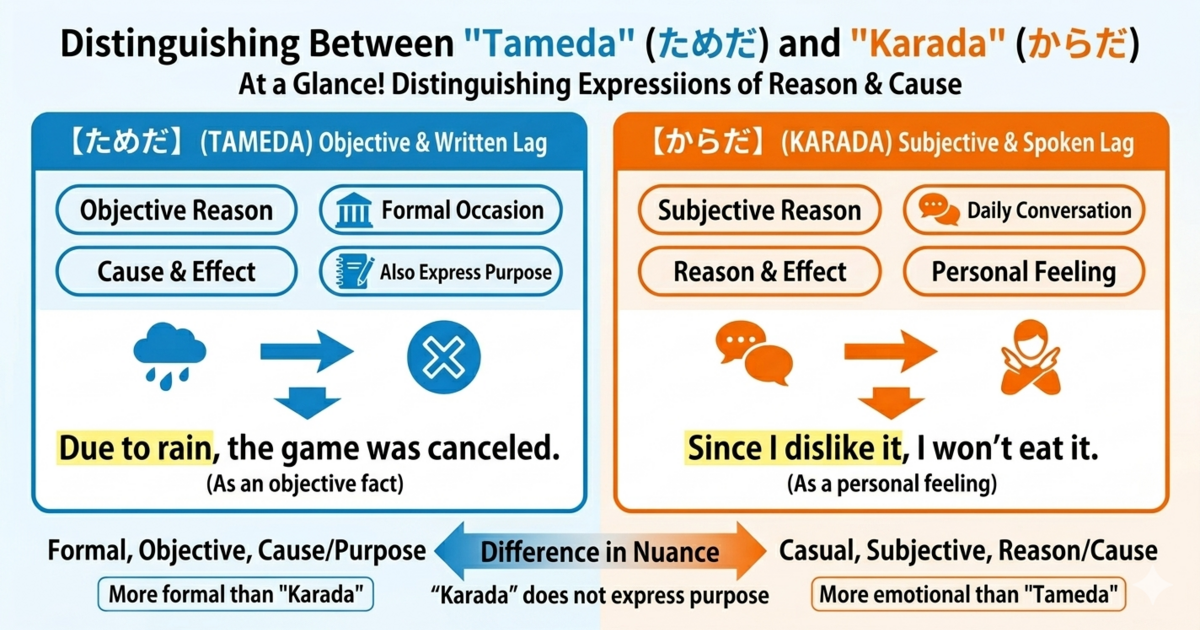  What’s the Difference Between “tame da” and “kara da”? A Clear Guide to Two Japanese Ways of Giving a Reason