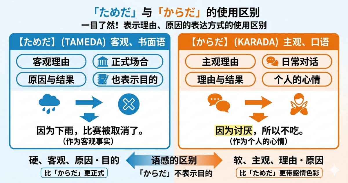 「ためだ」和「からだ」有什么区别？把日语中“理由表达”的语气差别讲清楚