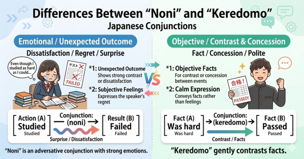 のに vs けれども: Unexpected Result or Contrast?